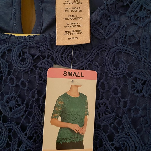 NWT Philosophy Short Sleeve Lace Overlay, Size Small - Color Royal Blue - Picture 2 of 3